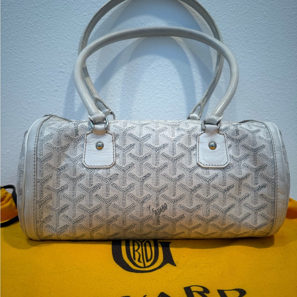 Authentic Authentic Goyard White Leather Goyardine Croisière Boston Duffle Bag - Picture 3 of 16